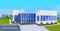 Modern corporate architecture office building exterior with large panoramic windows commercial business center design