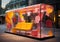 Modern Cosy Colorful Bus Shelter on a Sidewalk extreme closeup. Generative AI