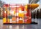 Modern Cosy Colorful Bus Shelter on a Sidewalk extreme closeup. Generative AI