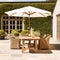 Modern cottage garden furniture, outdoor decor and countryside house patio terrace chairs and table with umbrella