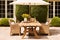 Modern cottage garden furniture, outdoor decor and countryside house patio terrace chairs and table with umbrella