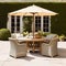 Modern cottage garden furniture, outdoor decor and countryside house patio terrace chairs and table with umbrella, country style,