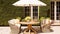 Modern cottage garden furniture, outdoor decor and countryside house patio terrace chairs and table with umbrella, country style,