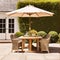 Modern cottage garden furniture, outdoor decor and countryside house patio terrace chairs and table with umbrella, country style,