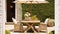 Modern cottage garden furniture, outdoor decor and countryside house patio terrace chairs and table with umbrella, country style,