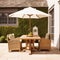 Modern cottage garden furniture, outdoor decor and countryside house patio terrace chairs and table with umbrella, country style,