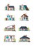 Modern cottages. Villa new living home residence townhouse vector flat collection