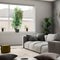 Modern cozy living room in sober colors white and gray, perfectly illuminated space