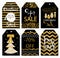 Modern creative Christmas gift tags in black, gold and white. Vector illustration.