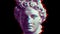 Modern creative concept video 4K with colored graphic sculpture. GIF animation with antique statue head in glitch style