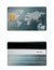 Modern credit card on background, front and back view