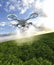 Modern crop spraying with drones 3d render