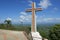 Modern cross overlooking the valley of Cibao in Santo Cerro, Dominican Republic.