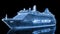 Modern Cruise Ship in Glowing Wireframe