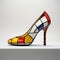 Modern Cubist Heel Shoe: A Colorful Fusion Of Mondrian And Biedermeier