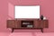 Modern Curved Led or LCD Smart TV Screen Mockup above Wooden Console Rack. 3d Rendering