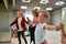 Modern dancers. Group of fashionable children learning a modern dance while having a choreography class. Dance studio