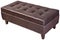 Modern, dark brown, button tufted leatherette bench ottoman upholstered, isolated.