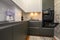 Modern dark grey small kitchen interior