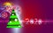 Modern Dark Red, violet background with snowflakes, christmas tree. Purple softness futuristic New Year design. Xmas gold