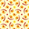 Modern decorative seamless pattern with circle and twirl elements of red and yellow colors