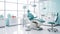 Modern dental clinic with dentist chair and other accessories