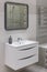 Modern design bathroom sink with mirror in a modern residential building or hotel. Contemporary rectangular bathroom sink with