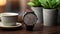 Modern Design Brown Leather Watch With Dark Bronze And Gray Tones