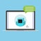 Modern device - laptop, notebook, netbook pc flat design with chat bot speak in the bubble popped on screen icon vector illustrati