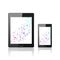 Modern digital tablet PC with mobile smartphone on the white. Molecule and communication background. Science