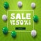 Modern discount minimalistic green web banner with white and green balloons