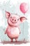 modern doodle illustration happy birthday pig