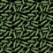 Modern doodle pattern with green peas on black background.