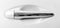 The modern door handle of a white car. Car detailing. Car exterior details. Closeup Car door handle. Car equipment concept. Black