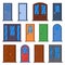 Modern doors. Front entrance doors, house, building or room doorway, closed building exterior and interior doors vector