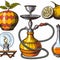 Modern drawing lounge bar or smoke shop elements, arabic tobacco smoking equipment