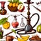 Modern drawing lounge bar or smoke shop elements, arabic tobacco smoking equipment