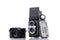 Modern dslr camera, vintage medium format two-lens camera and li