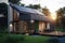 modern, eco-friendly home with solar panels and rainwater catchment system