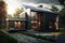 modern, eco-friendly home with solar panels and rainwater catchment system