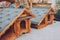 Modern eco friendly wooden doghouse on shop, market