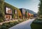 Modern eco-modular residential buildings with a small garden, located so that it is convenient to interact with each other,