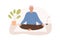 Modern elderly man with crossed legs and closed eyes meditating at home. Senior old male person practicing yoga