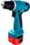 Modern electric drills on white background