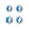 Modern electrical blue lightning bolt logo icon set