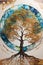 Modern Elegance: Sacred Geometry and Whimsical Oak Trees in Alcohol Ink