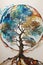 Modern Elegance: Sacred Geometry and Whimsical Oak Trees in Alcohol Ink