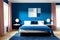 Modern elegant geometric-blue and pink drapes bedroom generated by ai