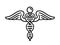 Modern emblem of genetic engineering as part of medicine With nucleic acid double helix and caduceus, snakes and wings Icon of DNA