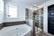 Modern En- suite With Soaker Tub and Walk-in Shower